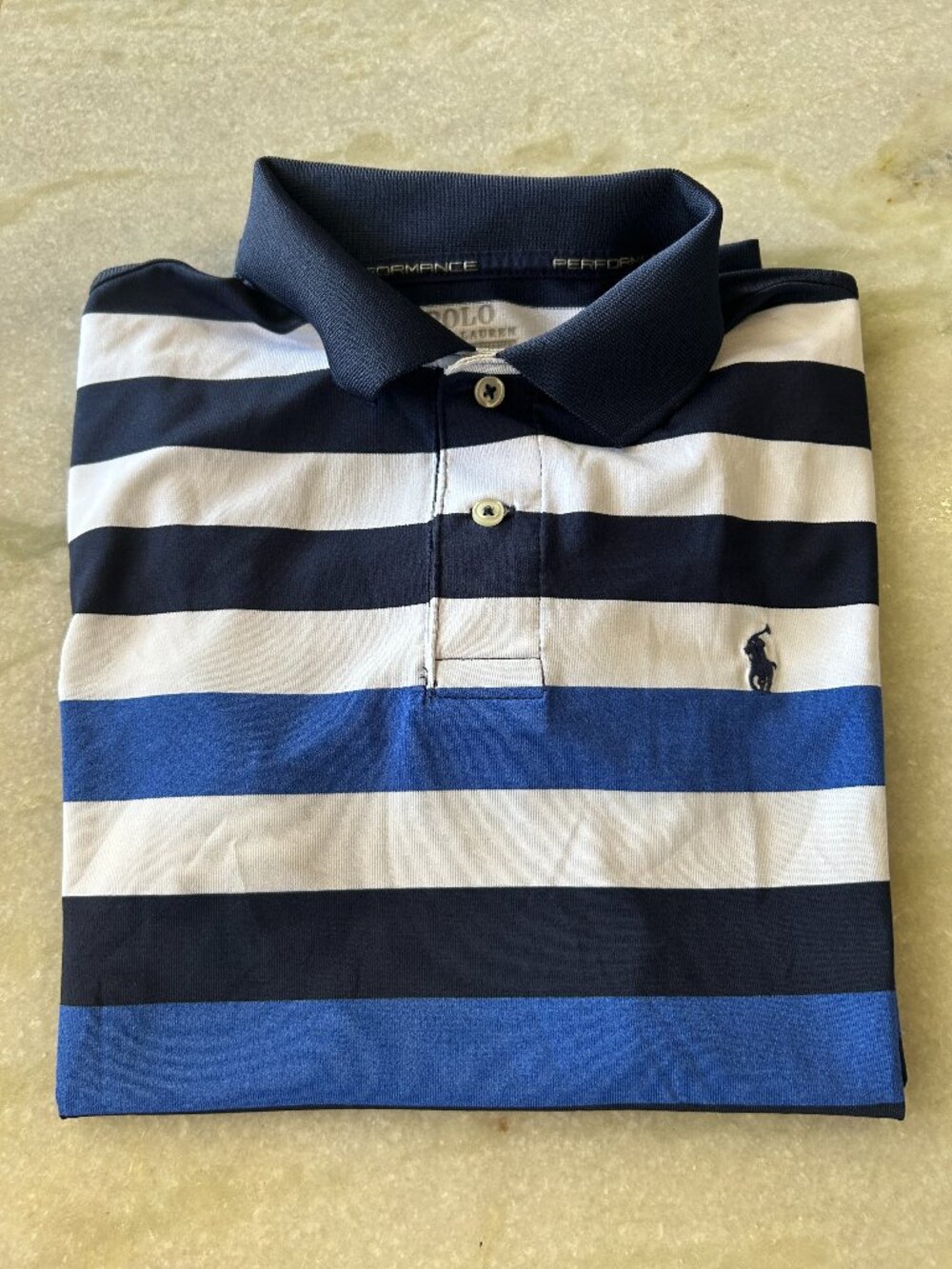 Polo Ralph Lauren Boys Striped Performance Polo Navy Blue White Size M 10/12